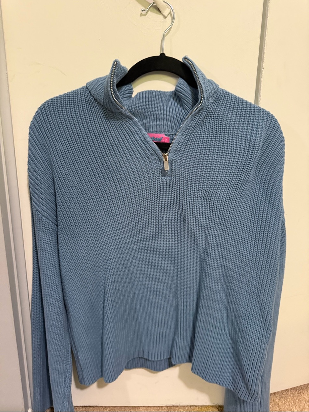 Edikted Sky Blue Half-Zip Turtleneck Sweater